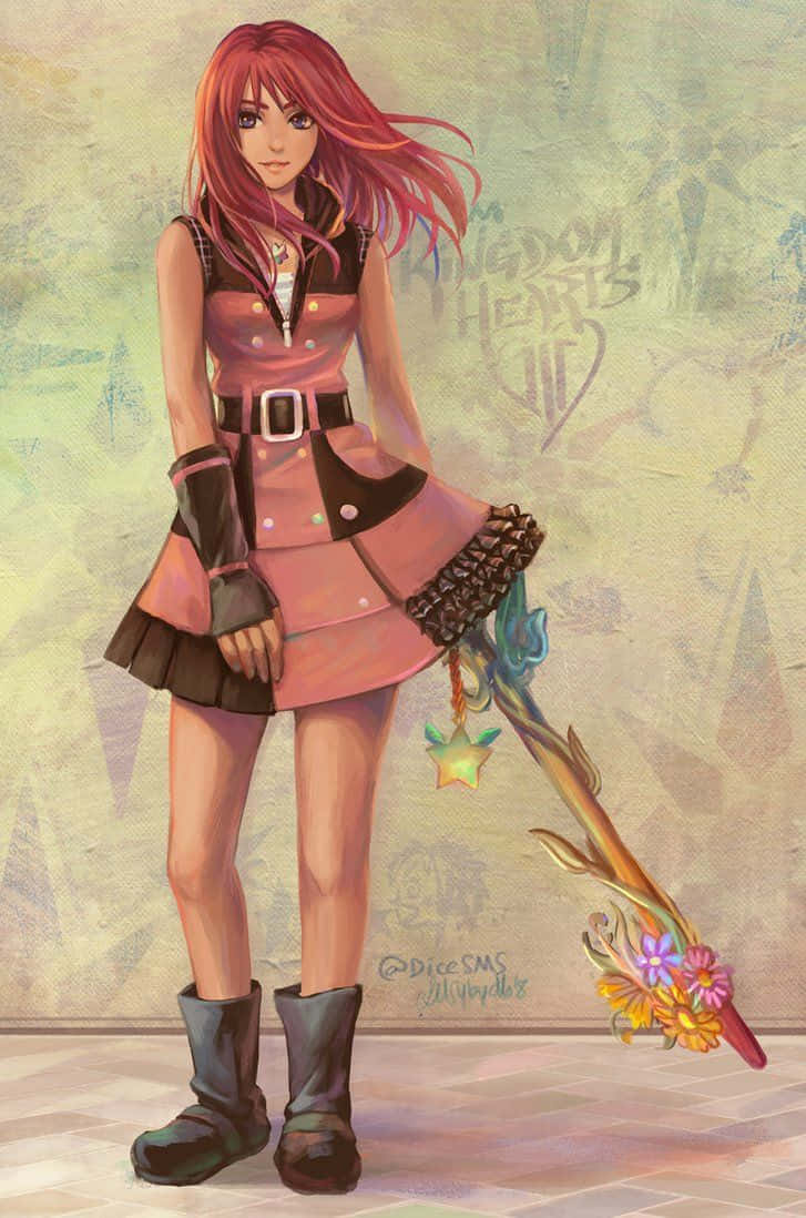 Kairi wields her Keyblade in the magical realm of Kingdom Hearts Wallpaper