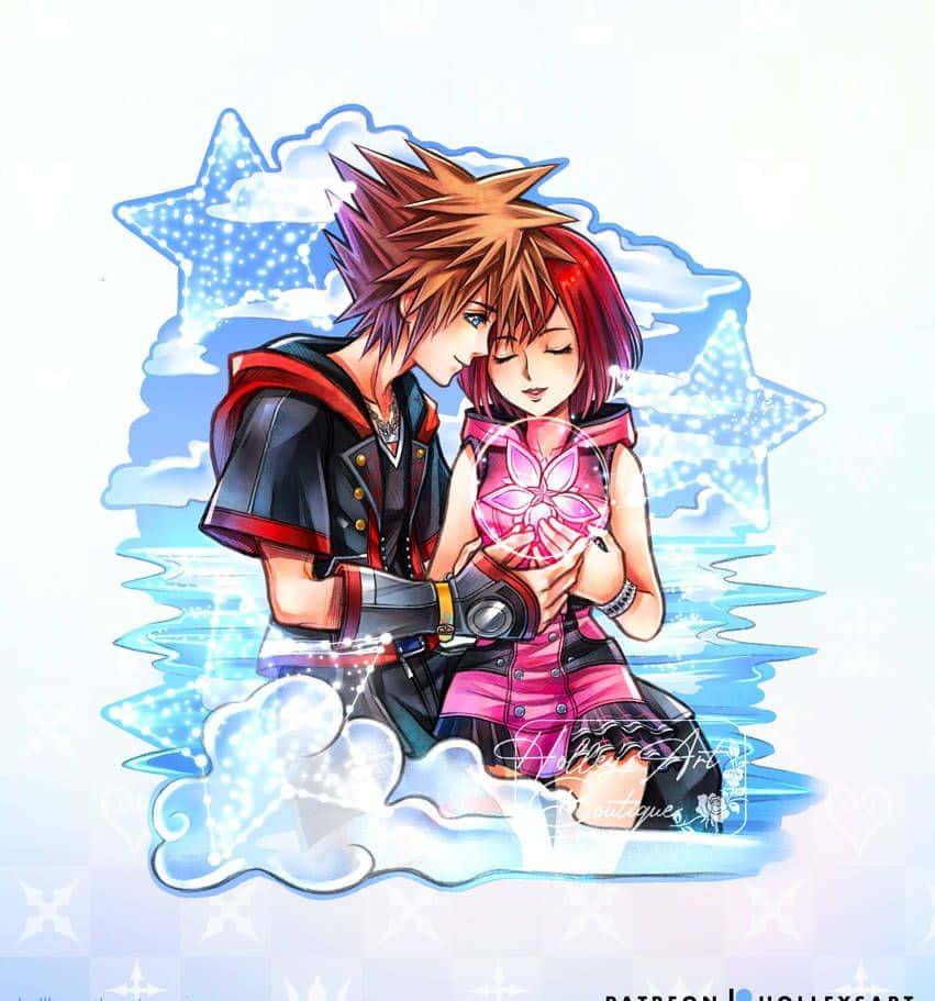 Caption: Kairi holding Destiny's Embrace Keyblade in Kingdom Hearts Wallpaper