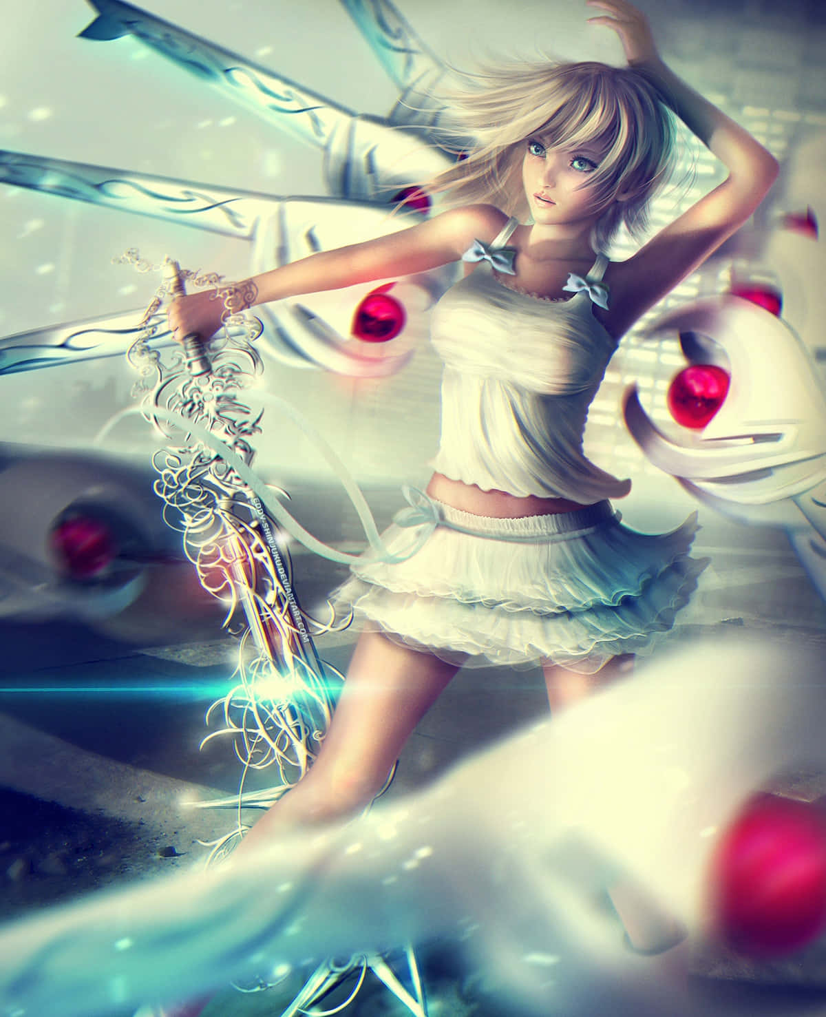 Namine from Kingdom Hearts with a magical paintbrush Wallpaper