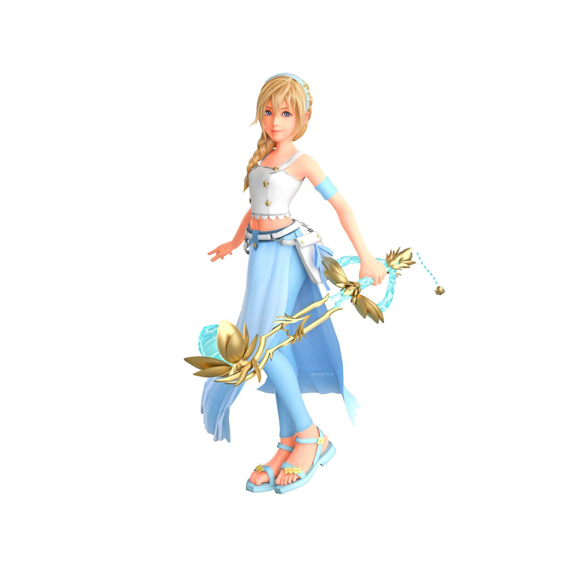 Namine from Kingdom Hearts standing in a serene and dreamy landscape. Wallpaper