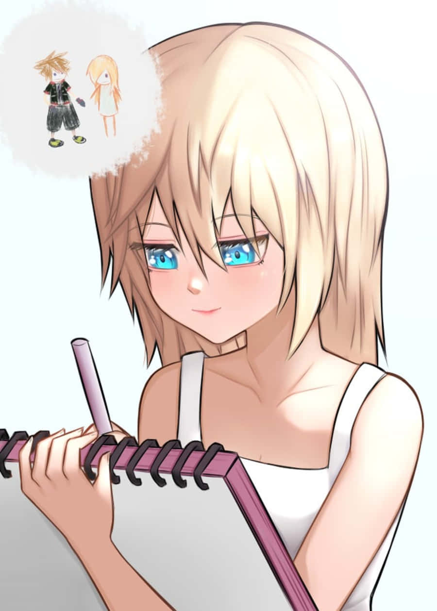 Namine sketch from Kingdom Hearts holding a pen in thought Wallpaper