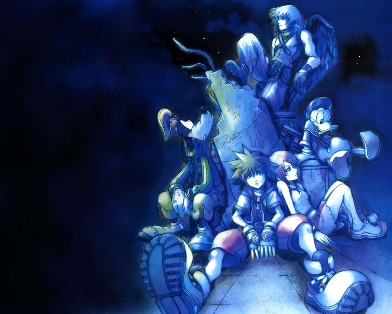Sora,könig Mickey Und Riku Vereinen Sich Für Die Kingdom Hearts Saga.