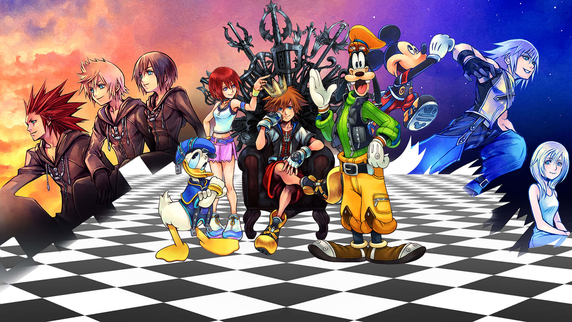 Förenahjärtan Genom De Olika Världarna I Kingdom Hearts.