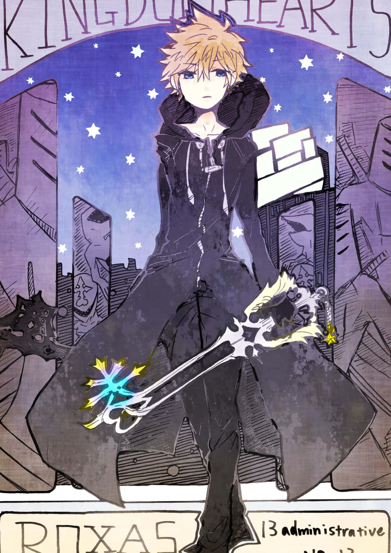 Et ikonisk udseende af Roxas fra Kingdom Hearts-serien Wallpaper