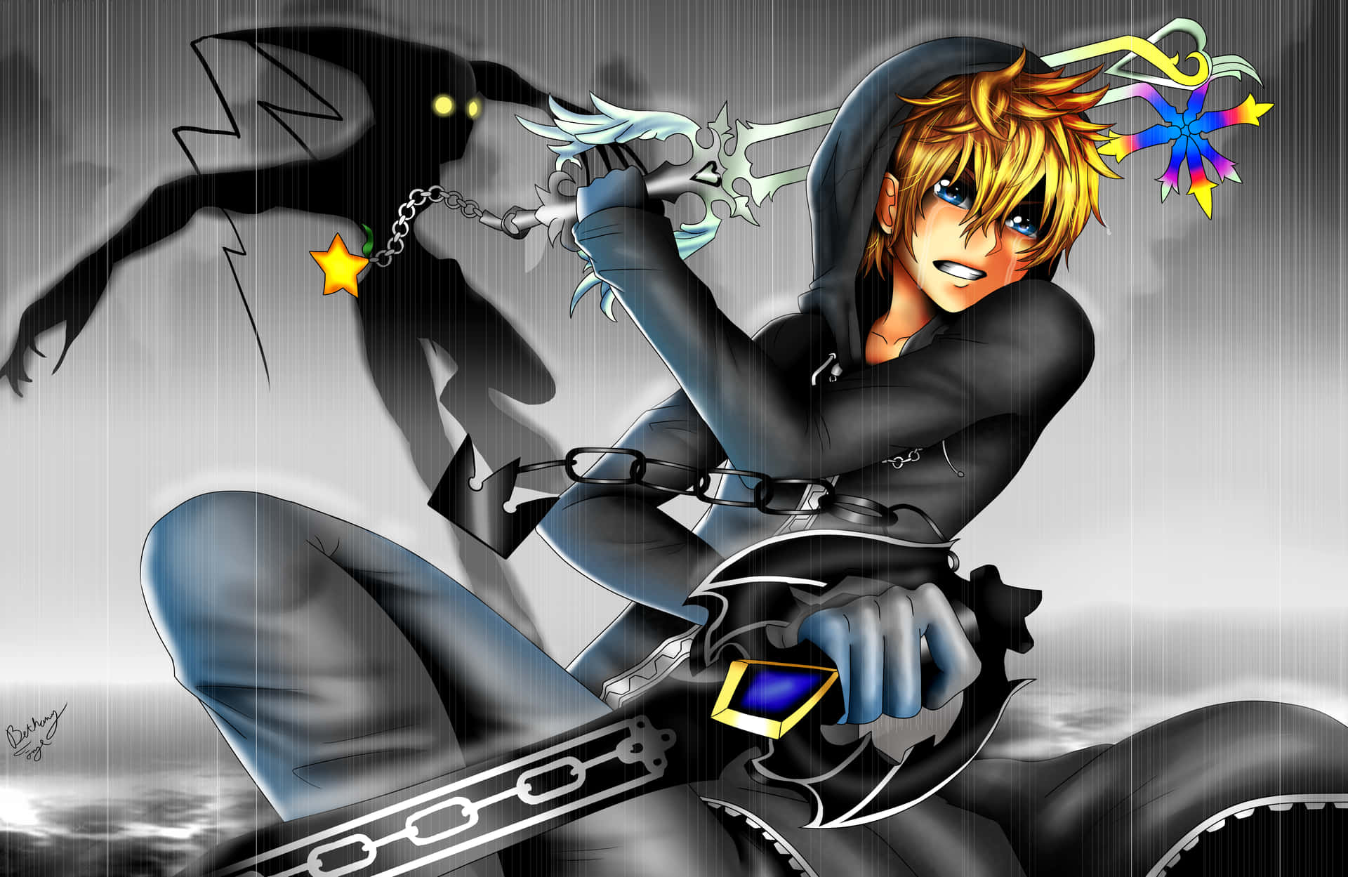 Tillsammansigen - Roxas, Keyblade-krigaren Från Kingdom Hearts Wallpaper