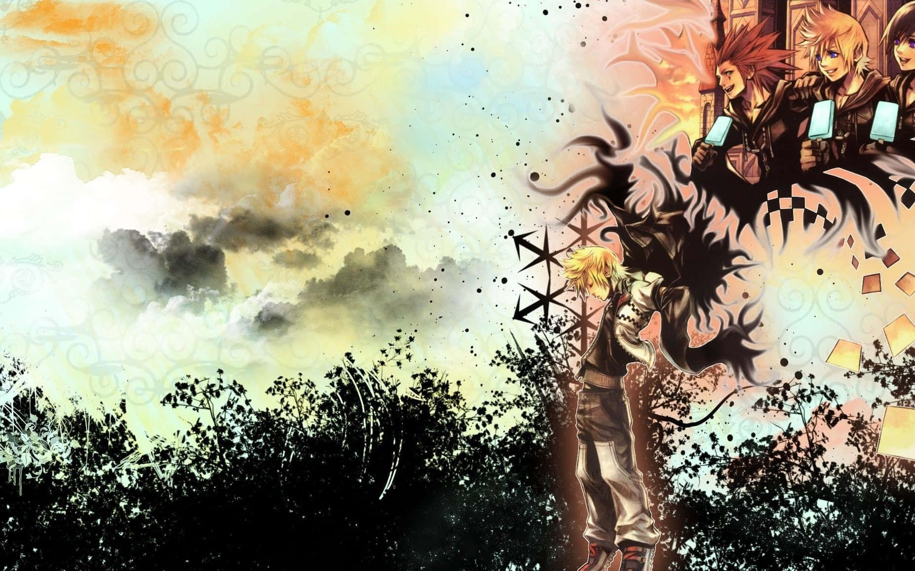Roxashärjar Fram Genom Kingdom Hearts På Sin Datorskärmsbakgrund. Wallpaper