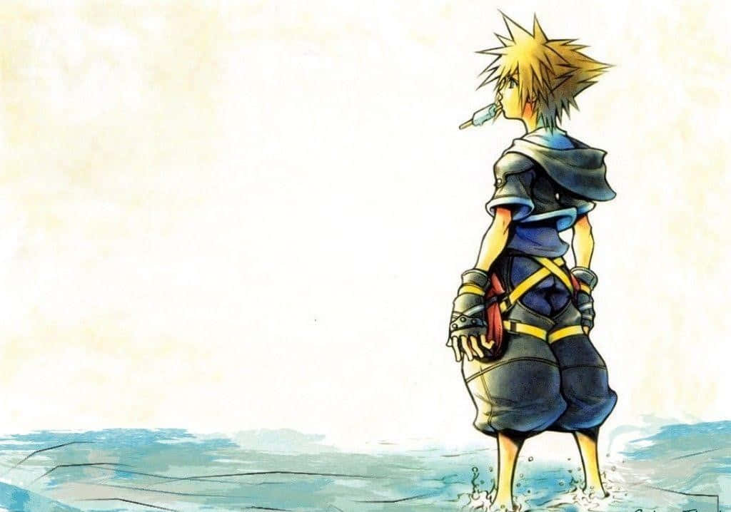 Sora from Kingdom Hearts, Wielding Keyblade in an Epic Battle Wallpaper
