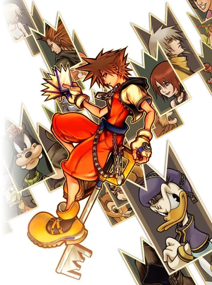 Sora wielding the iconic Keyblade in the mystical world of Kingdom Hearts Wallpaper