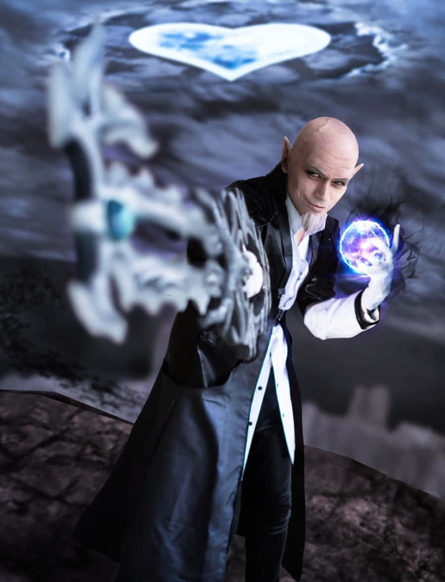 The menacing Xehanort from Kingdom Hearts, wielding his Keyblade and orchestrating darkness. Wallpaper