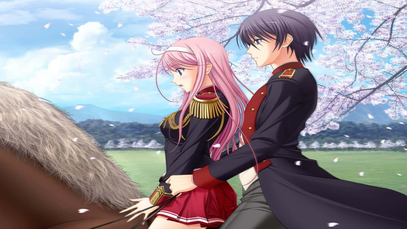 Kiraund Lacus Reiten Auf Einem Pferd In Einer Romantischen Anime-szene Wallpaper