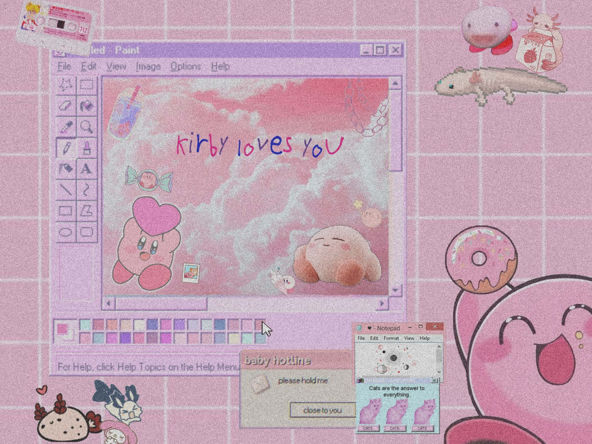 Kirby Loves You Retro Aesthetic Wallpaper
