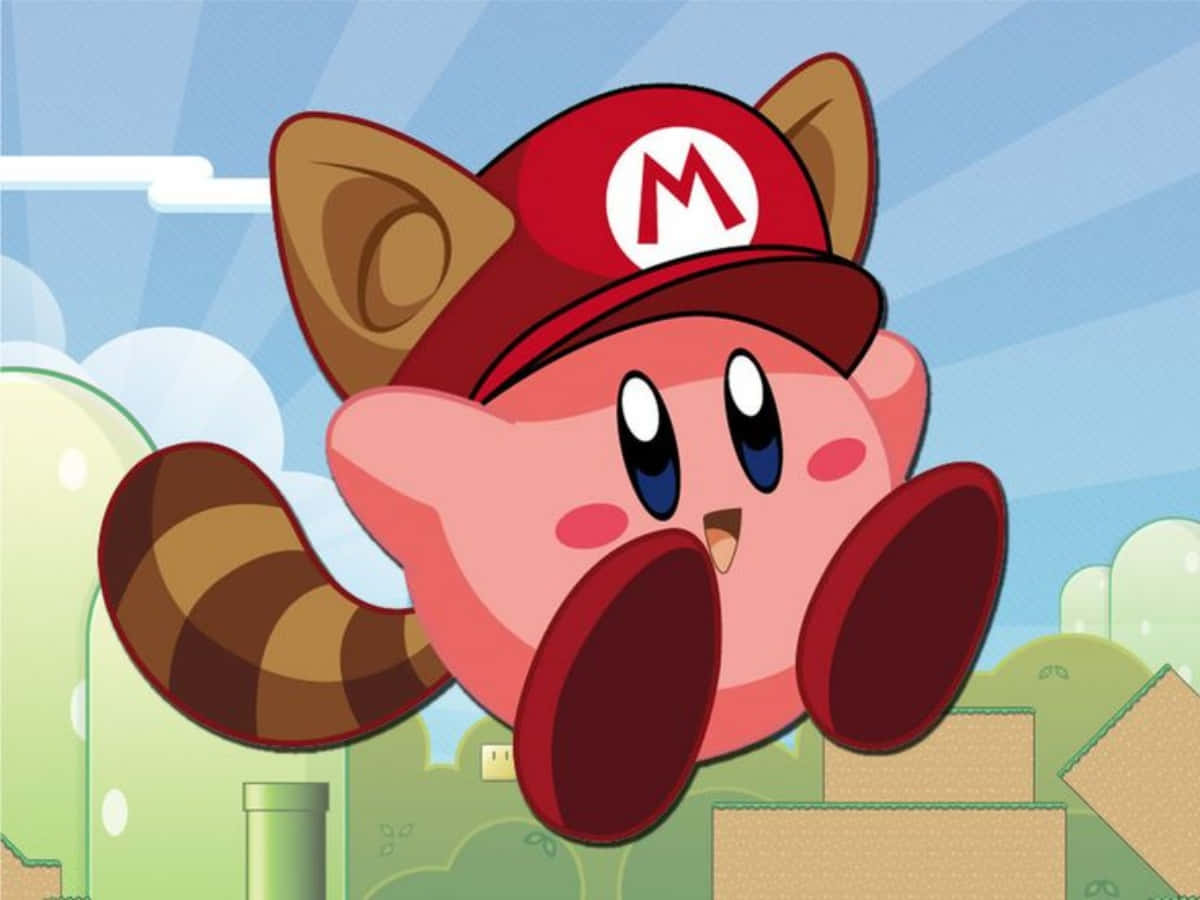 Et smilende Kirby i et web af lyserøde hjerter
