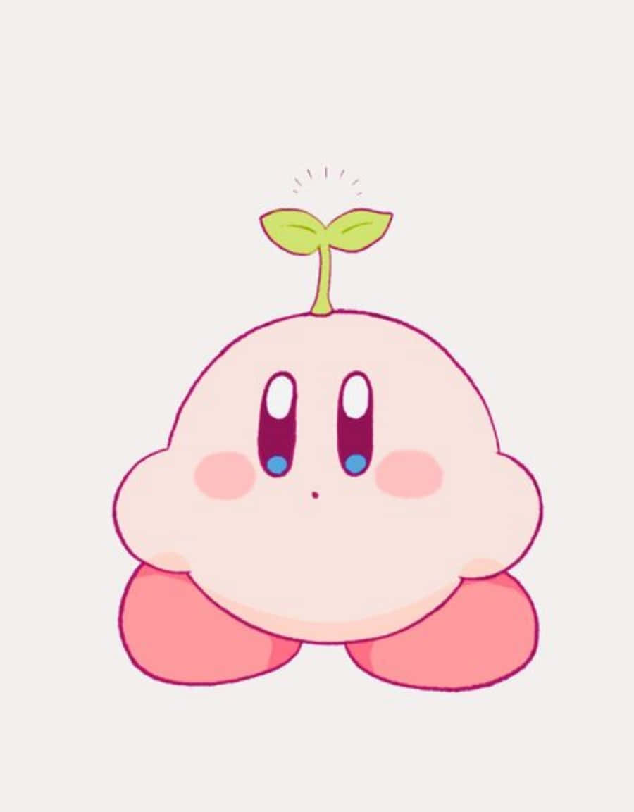 A Pink Kirby With A Plant On His Head