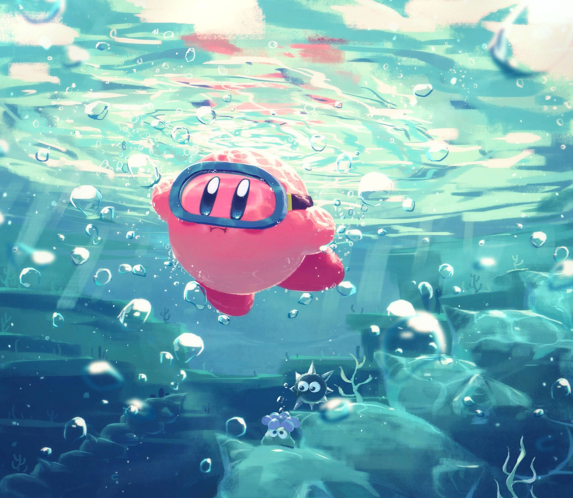 Kirby Swimming Nintendo Characters