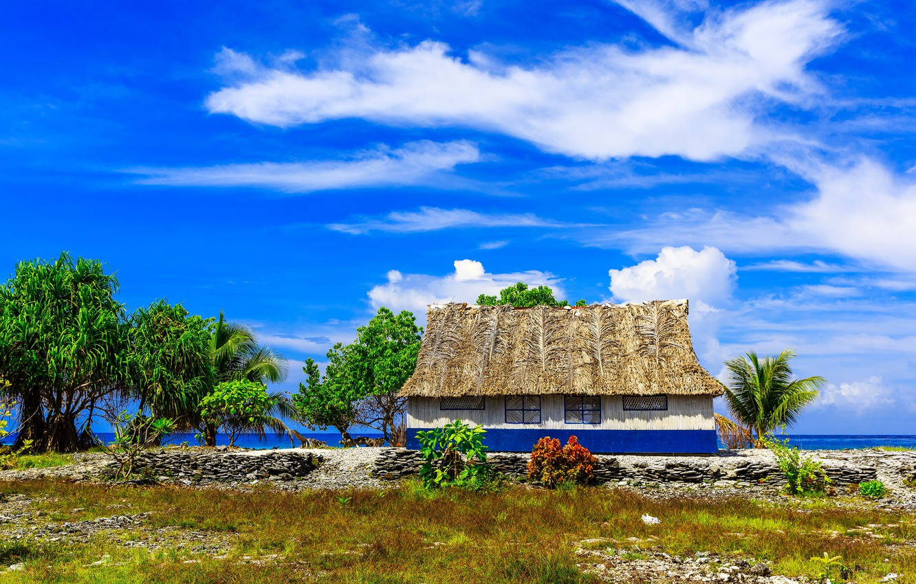 Kiribati Fanning øboer Vægmaleri: Tag et øjeblik og opdag den maleriske og farverige ø Fanning. Wallpaper
