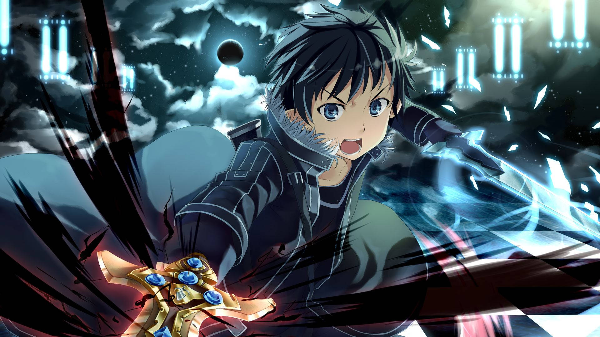 Kirito is locked and loaded, getting ready to take on the challenges of Sword Art Online Wallpaper