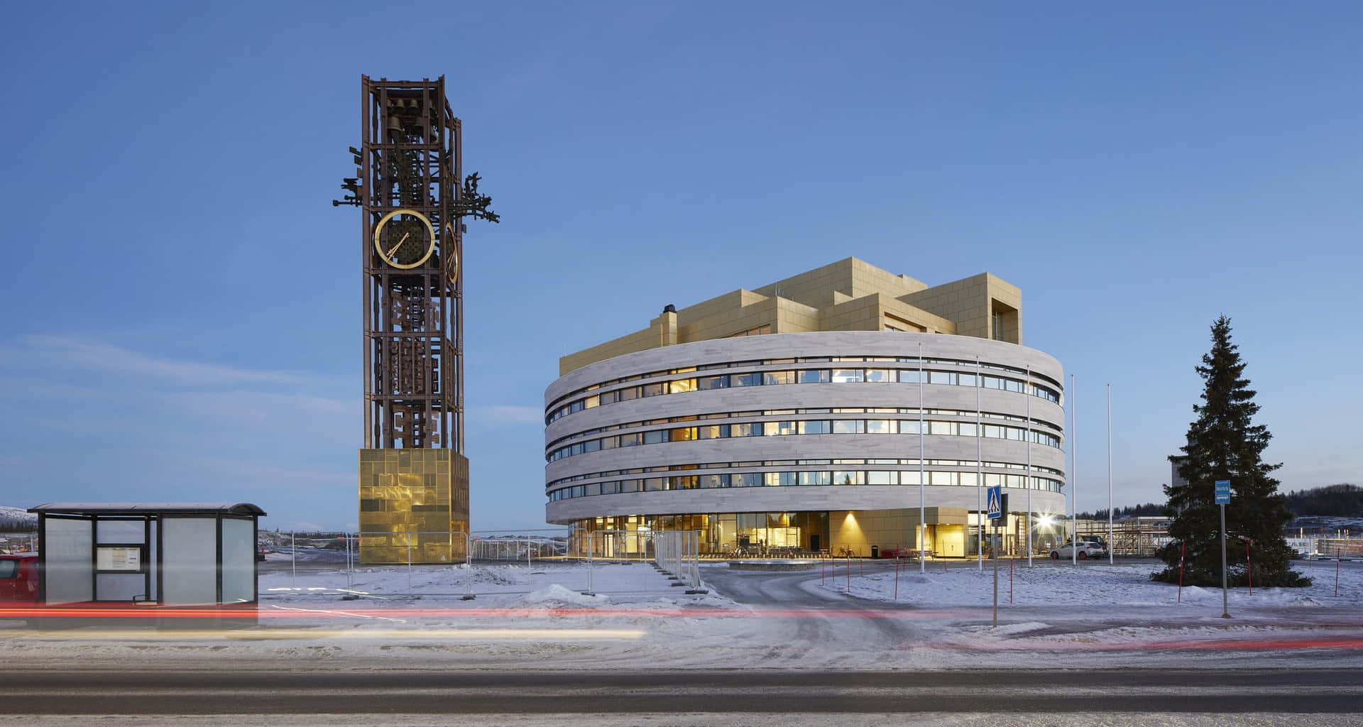 Kiruna City Hall Clock Tower Dusk Wallpaper