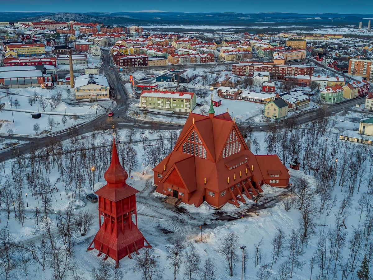 Kiruna Winter Luchtfoto Zweden Achtergrond