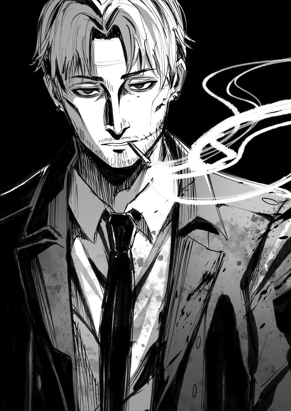 Kishibe Fumando En Blanco Y Negro Fondo de pantalla