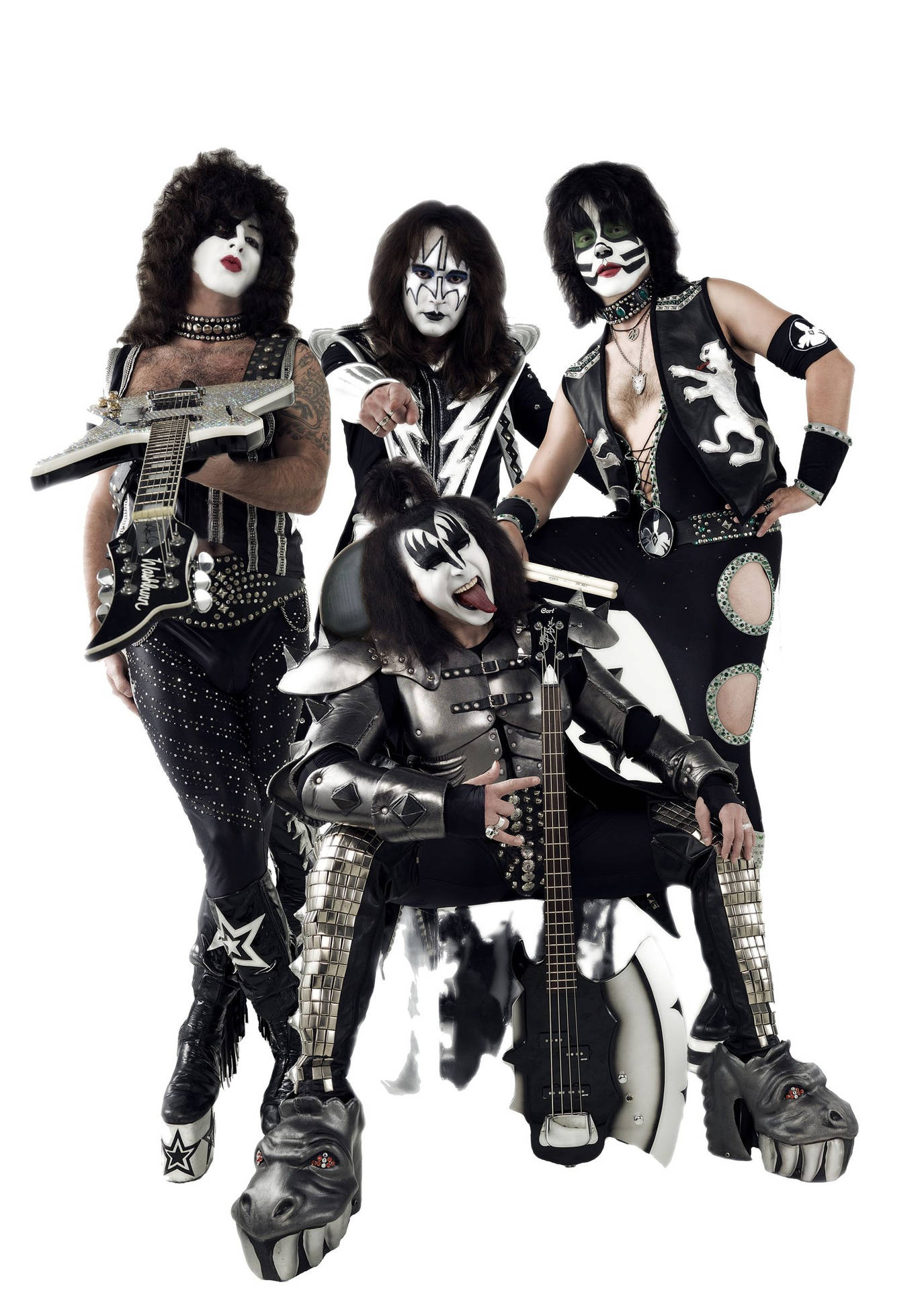 The Iconic Rockstars of Kiss Band in Action Wallpaper