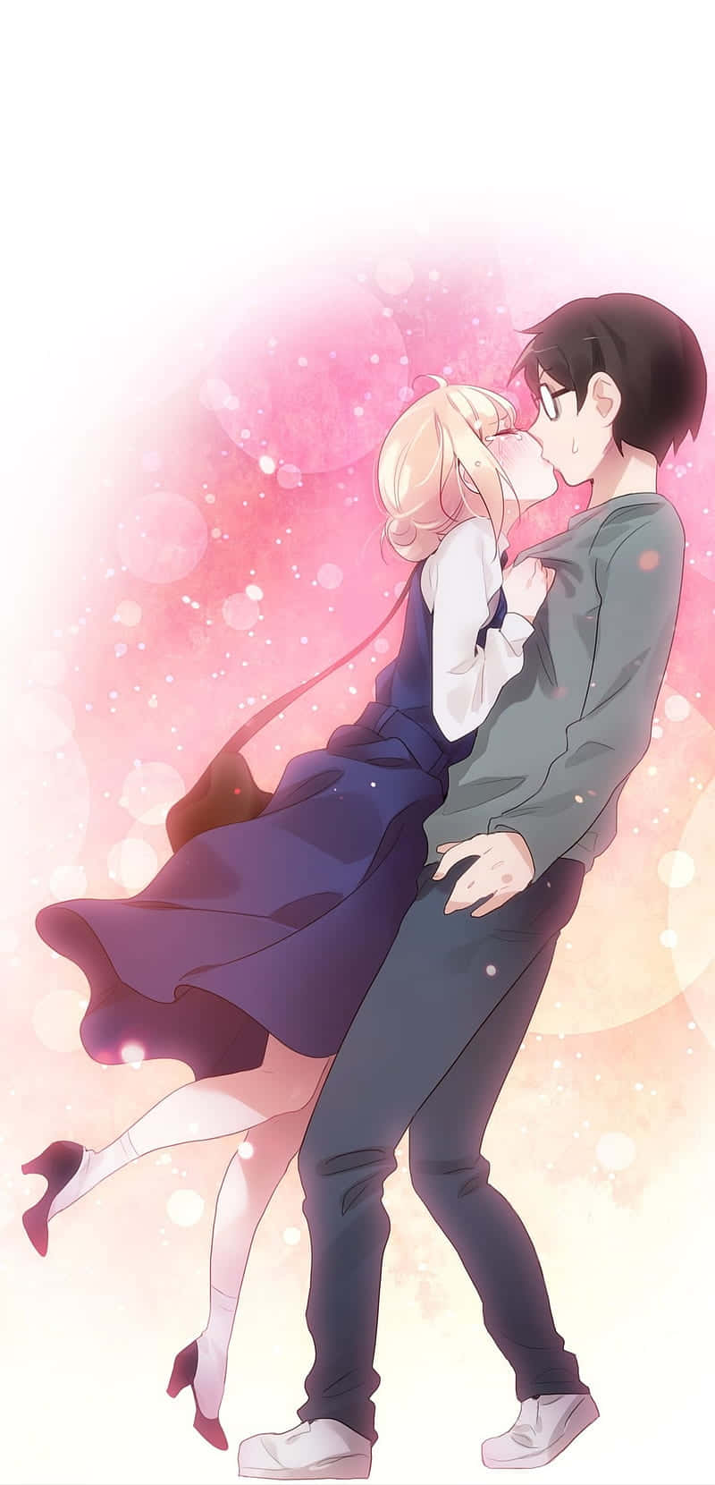 Einpaar Küsst Sich Vor Einem Rosa Hintergrund. Wallpaper