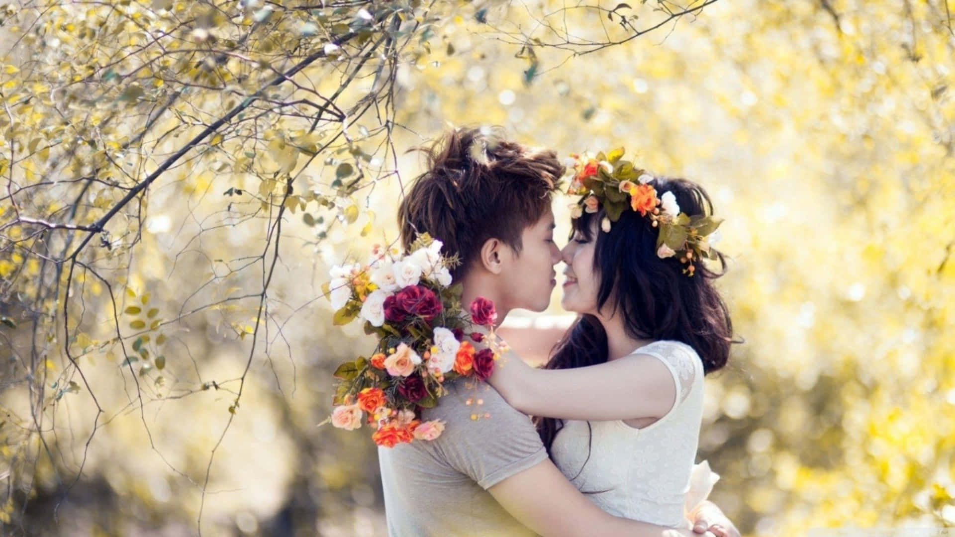 Kys Have Kærlighed Kys Lys Blomstertryk Wallpaper