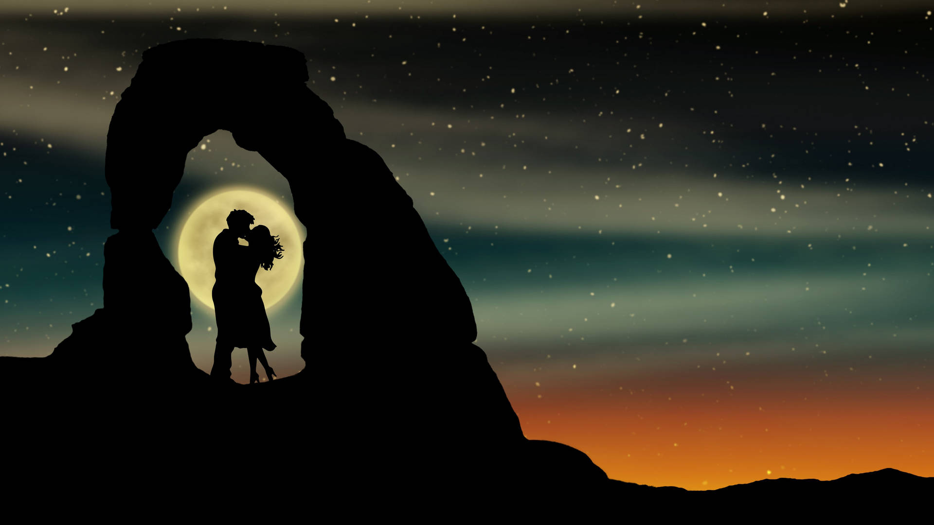 Kissing Couple Silhouette Love Full Hd Wallpaper