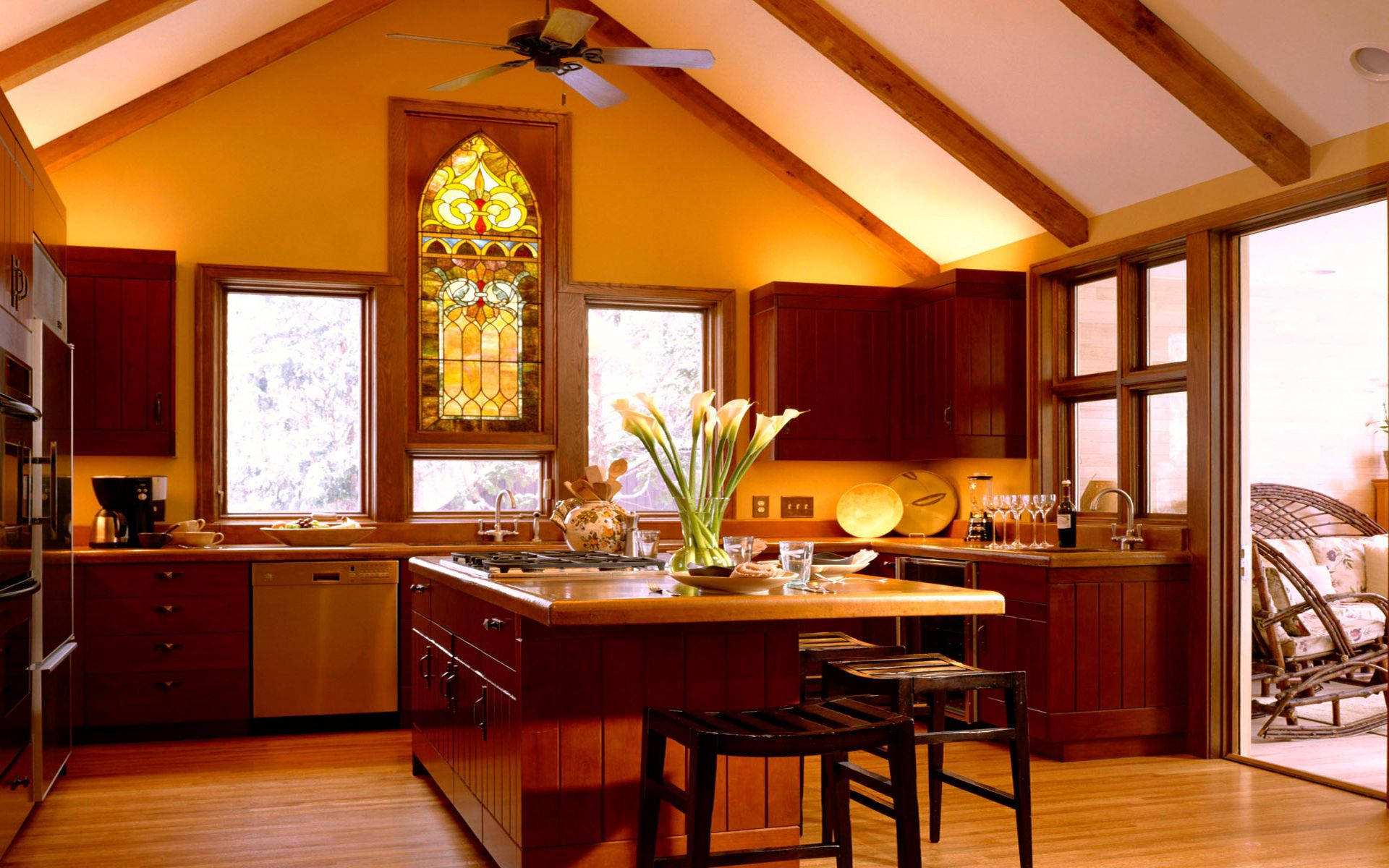 Kitchen Background With Stained Glass Window Wallpaper