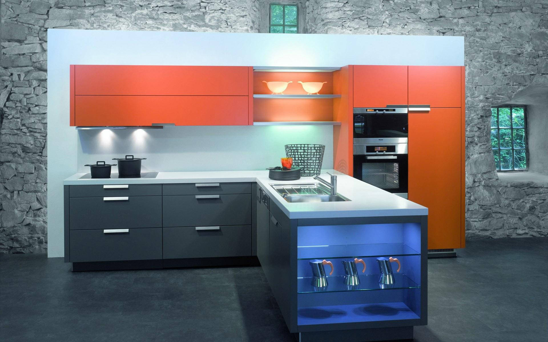 Kitchen Design With Orange Accents Wallpaper