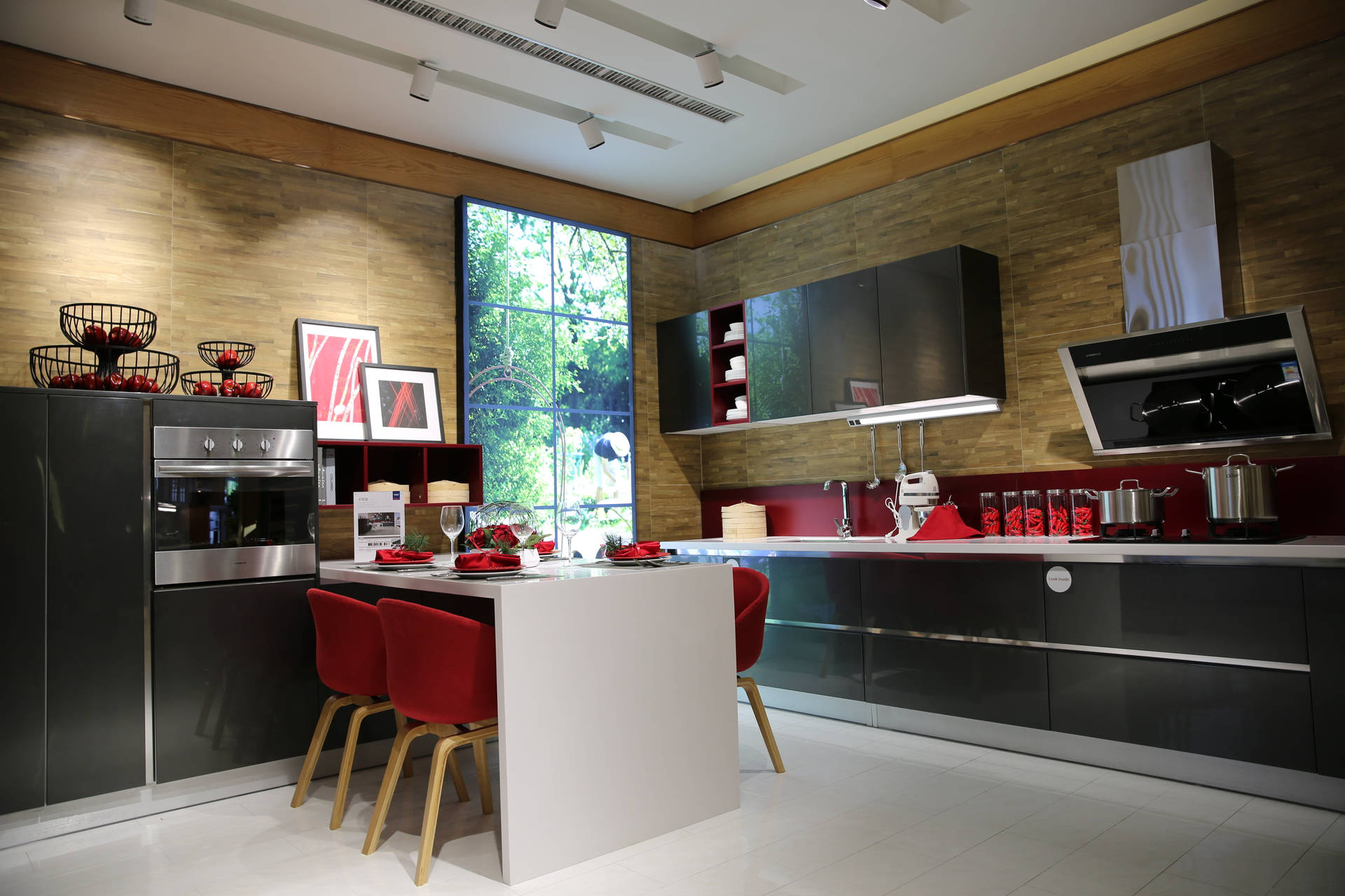 Kitchen Design With Red Accents Wallpaper