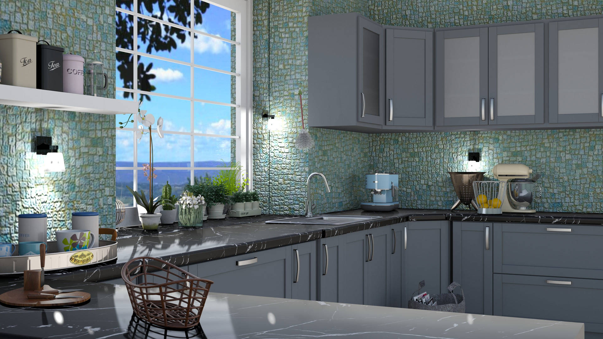 Kitchen Design With Tiled Walls Wallpaper