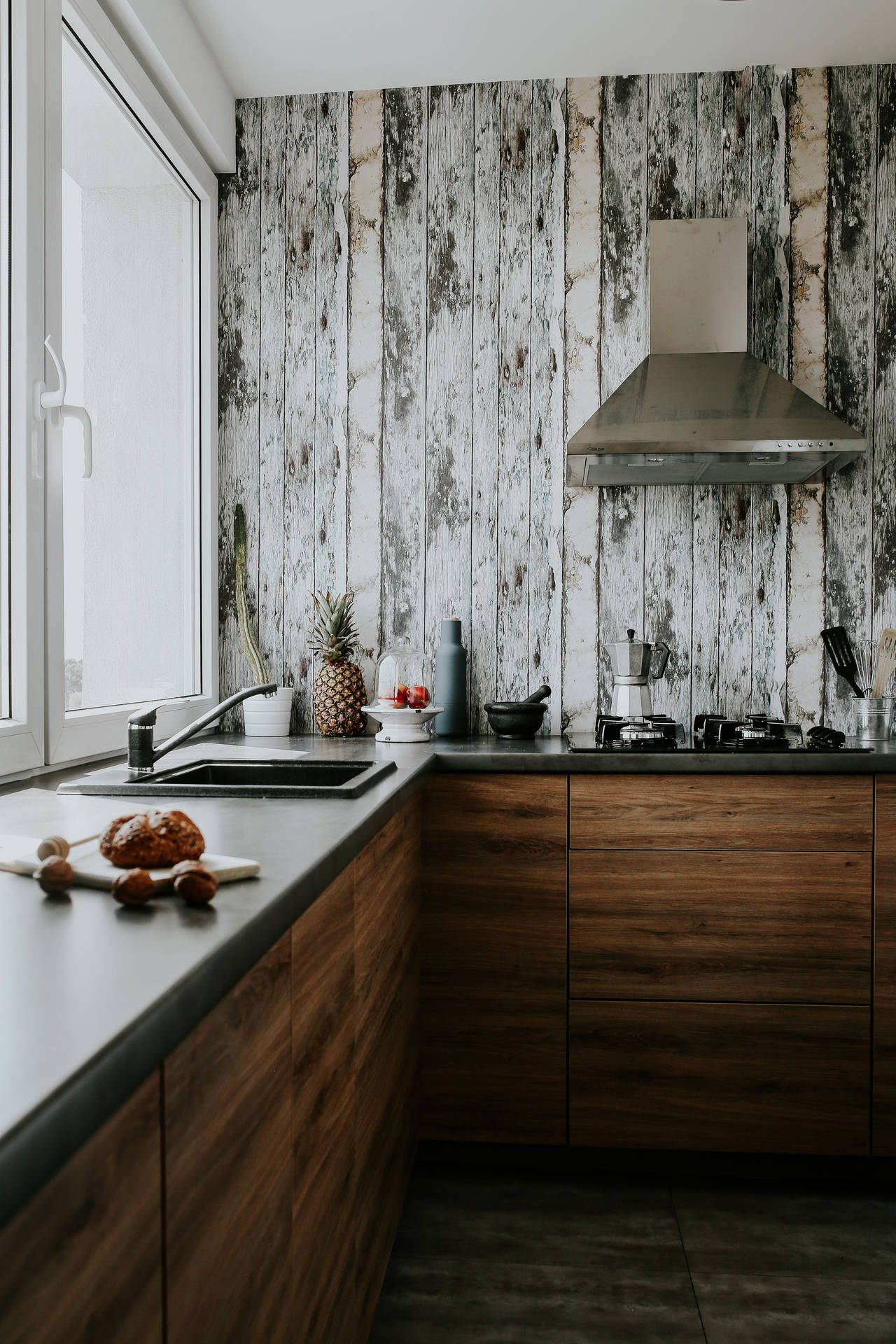 Kitchen Design With Wooden Walls Wallpaper