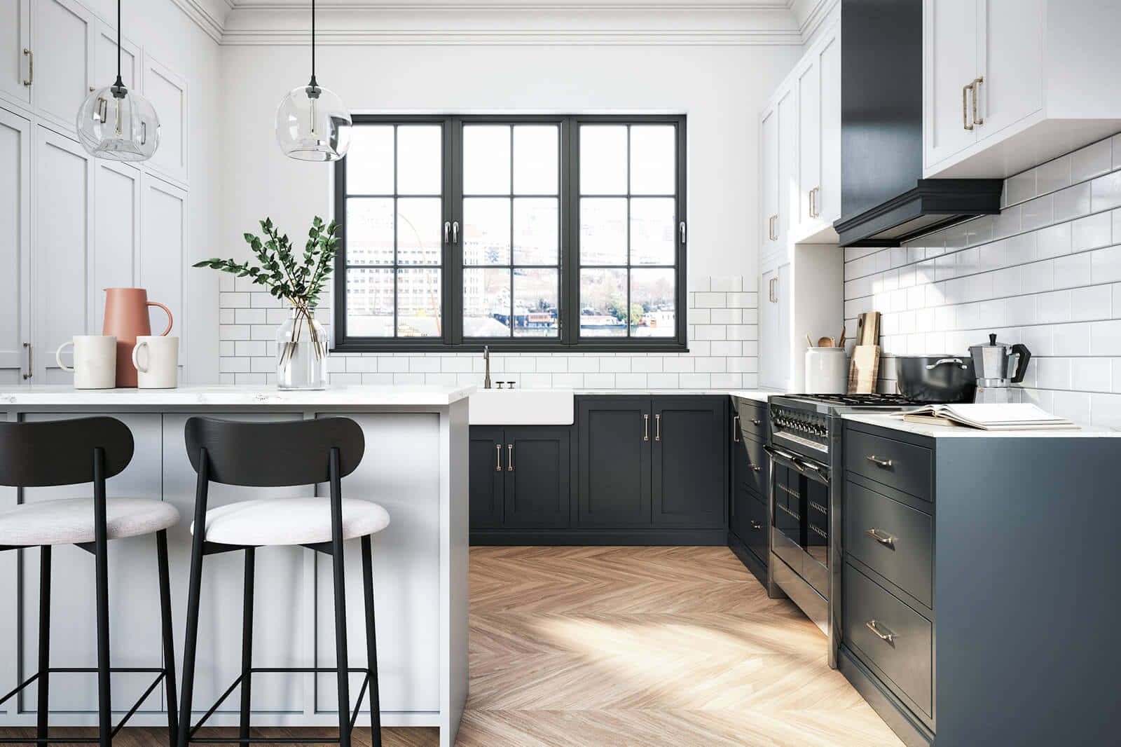 Helleund Einladende Küche Mit Granit-arbeitsplatten Und Weißen Schränken