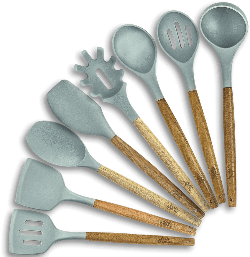 Kitchen Utensil Set Silicone Wooden Handles PNG