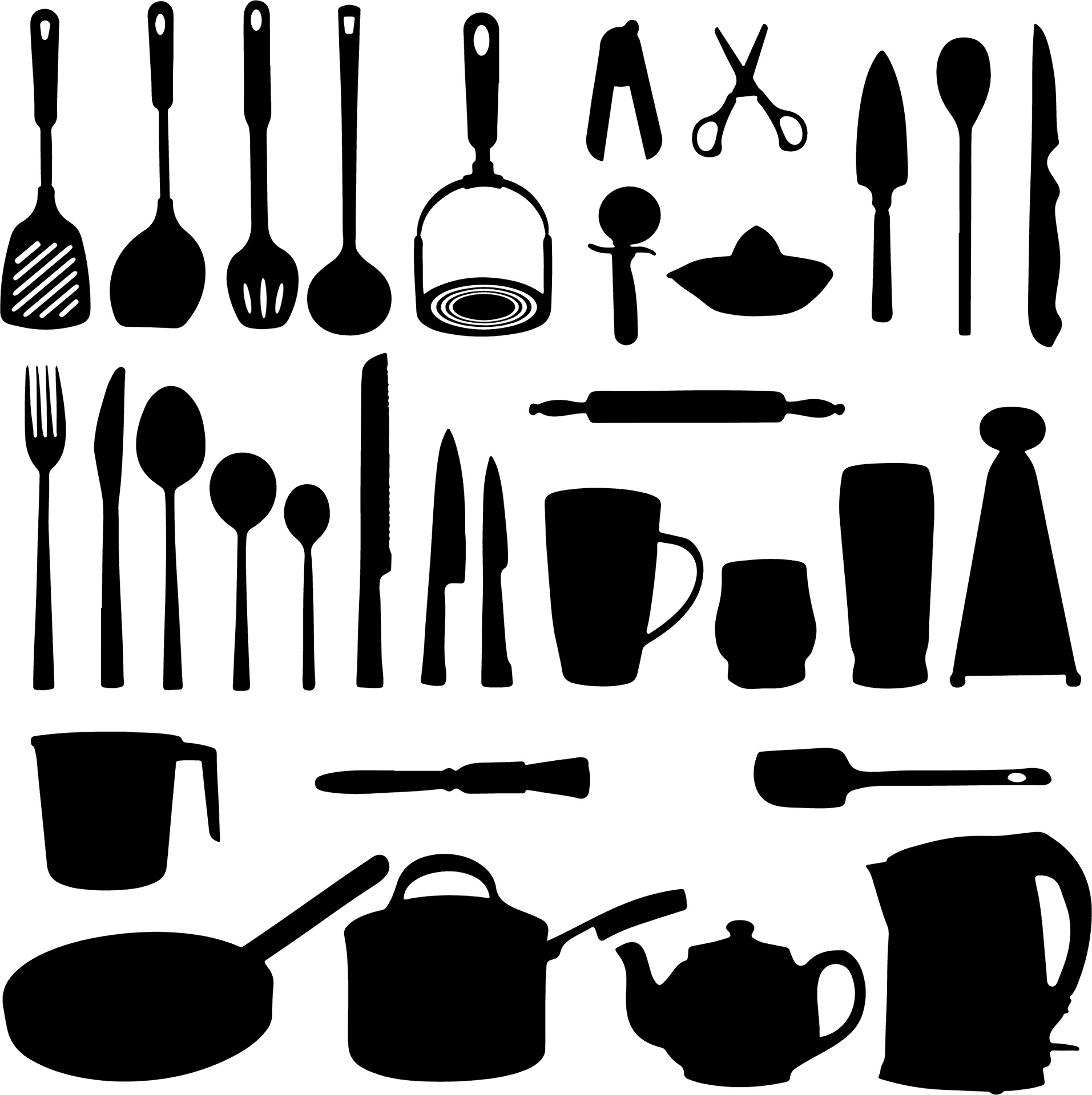 Kitchen Utensils Silhouette Collection PNG