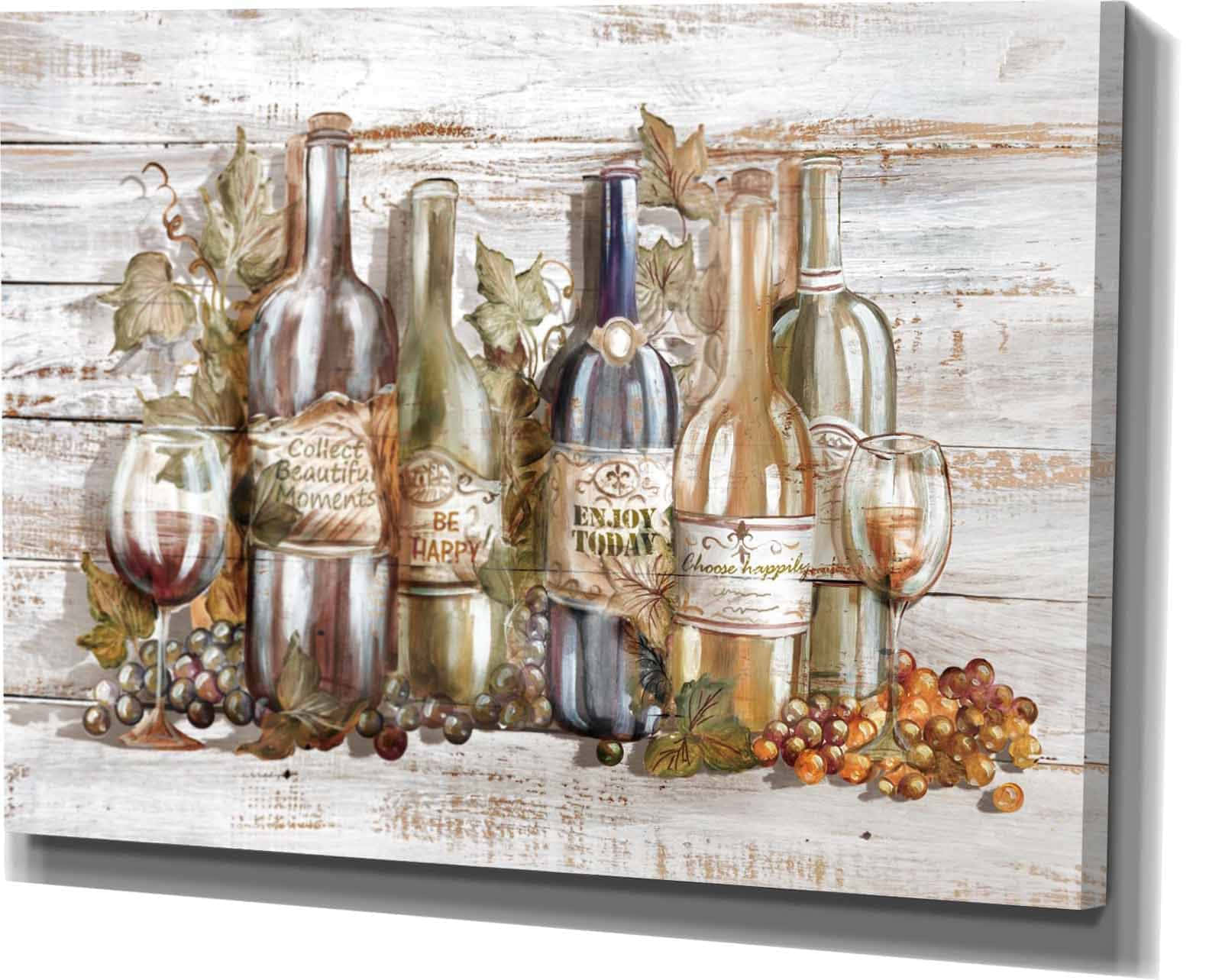 Wine Bottles And Grapes On Wood