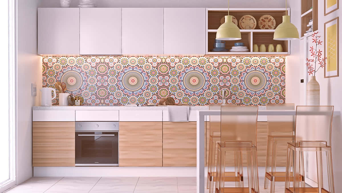Pynt dit køkkengulv med farverig pop art-tapet!