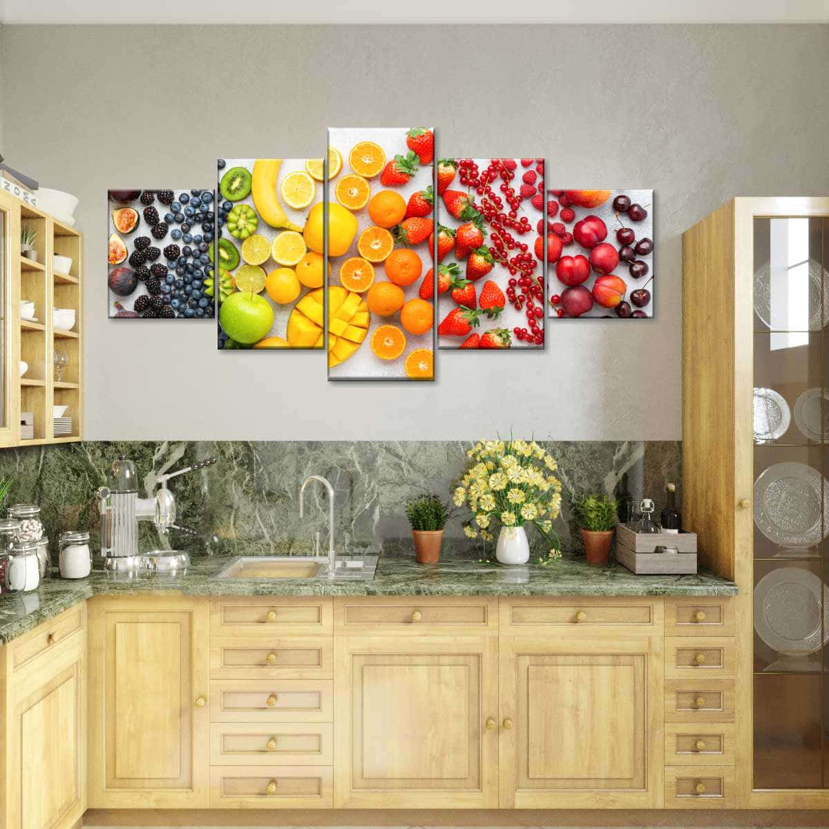 Download A Kitchen With A Lot Of Fruit On The Counter | Wallpapers.com