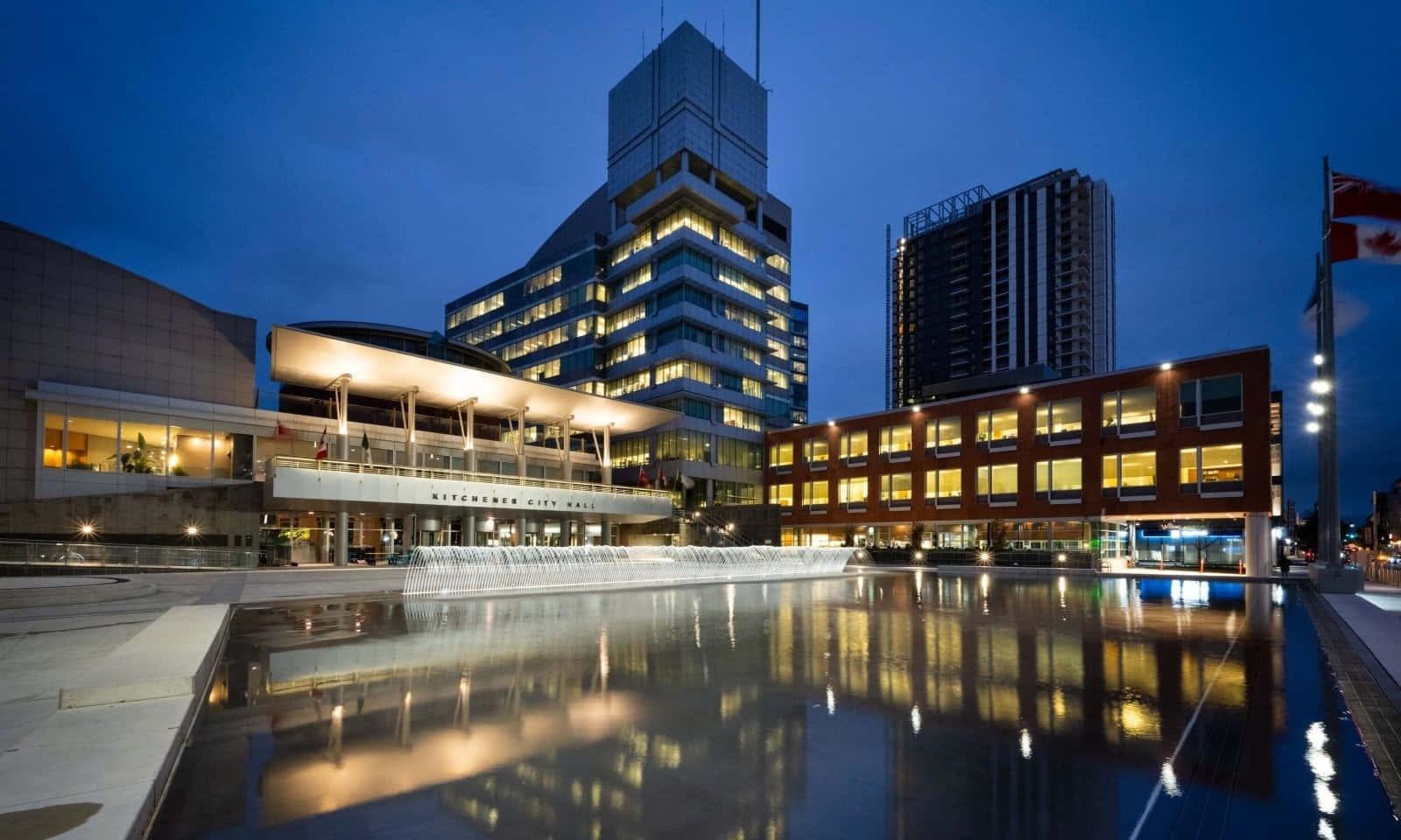 Kitchener City Hall Twilight Reflection Wallpaper