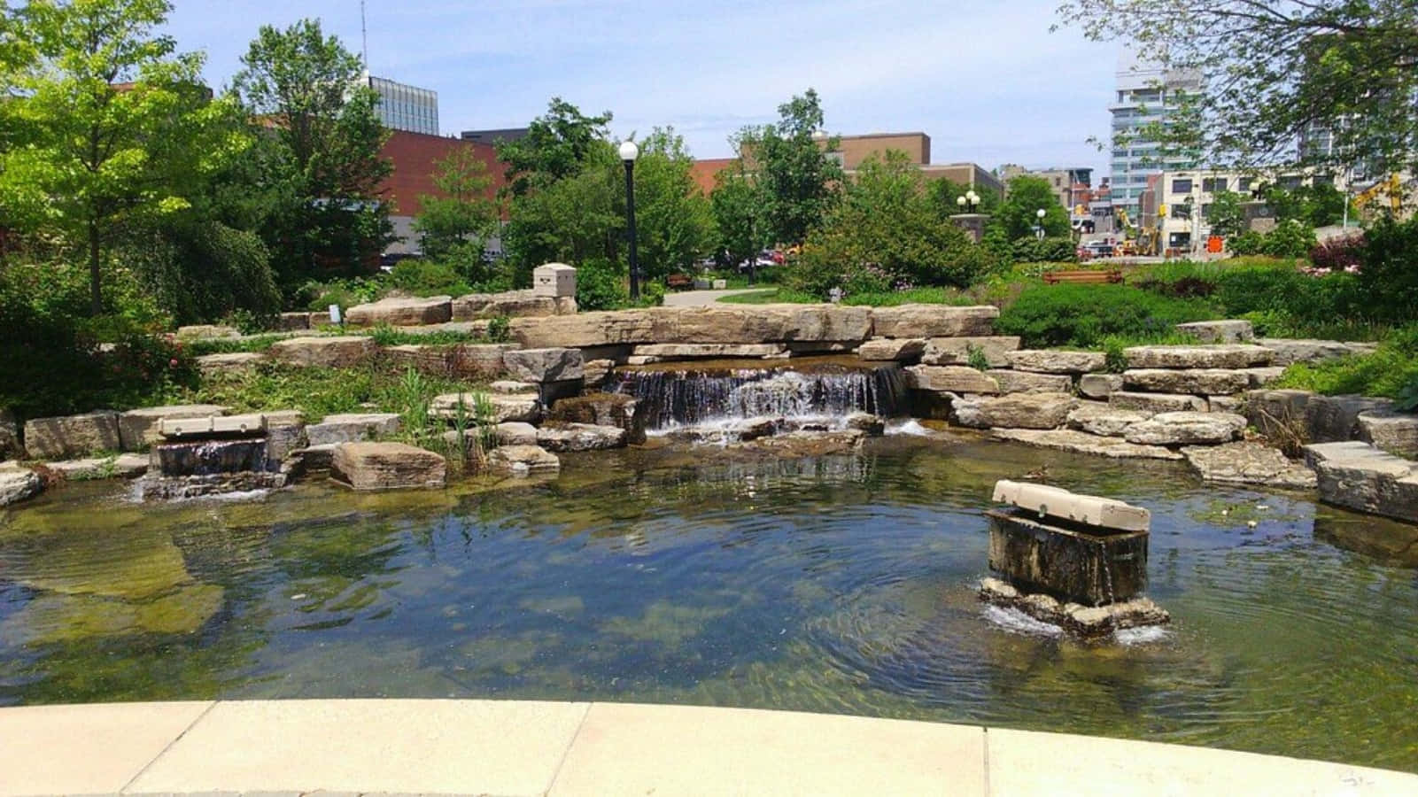 Kitchener City Park Pond Waterfall Wallpaper