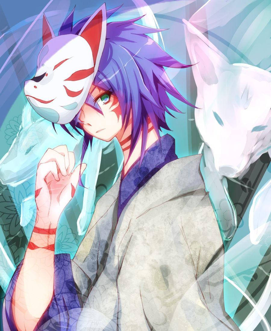 AI Art Generator: Anime male kitsune black and red hair fox boy anime  artwork many tails 10 tails