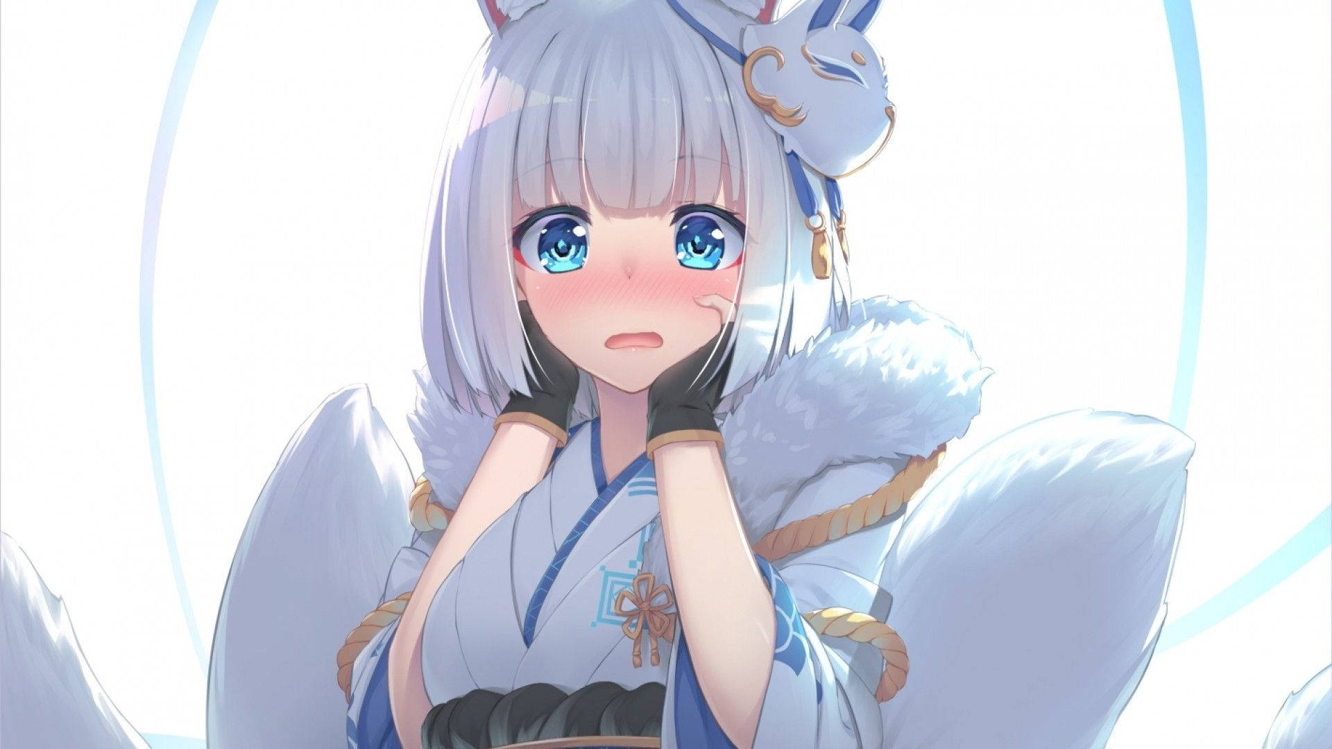 anime white kitsune girl