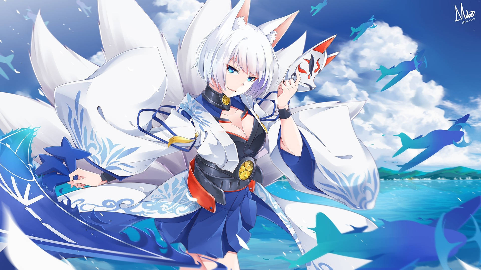 En Kitsune er en magisk ræv fra japansk folkeminder. Wallpaper