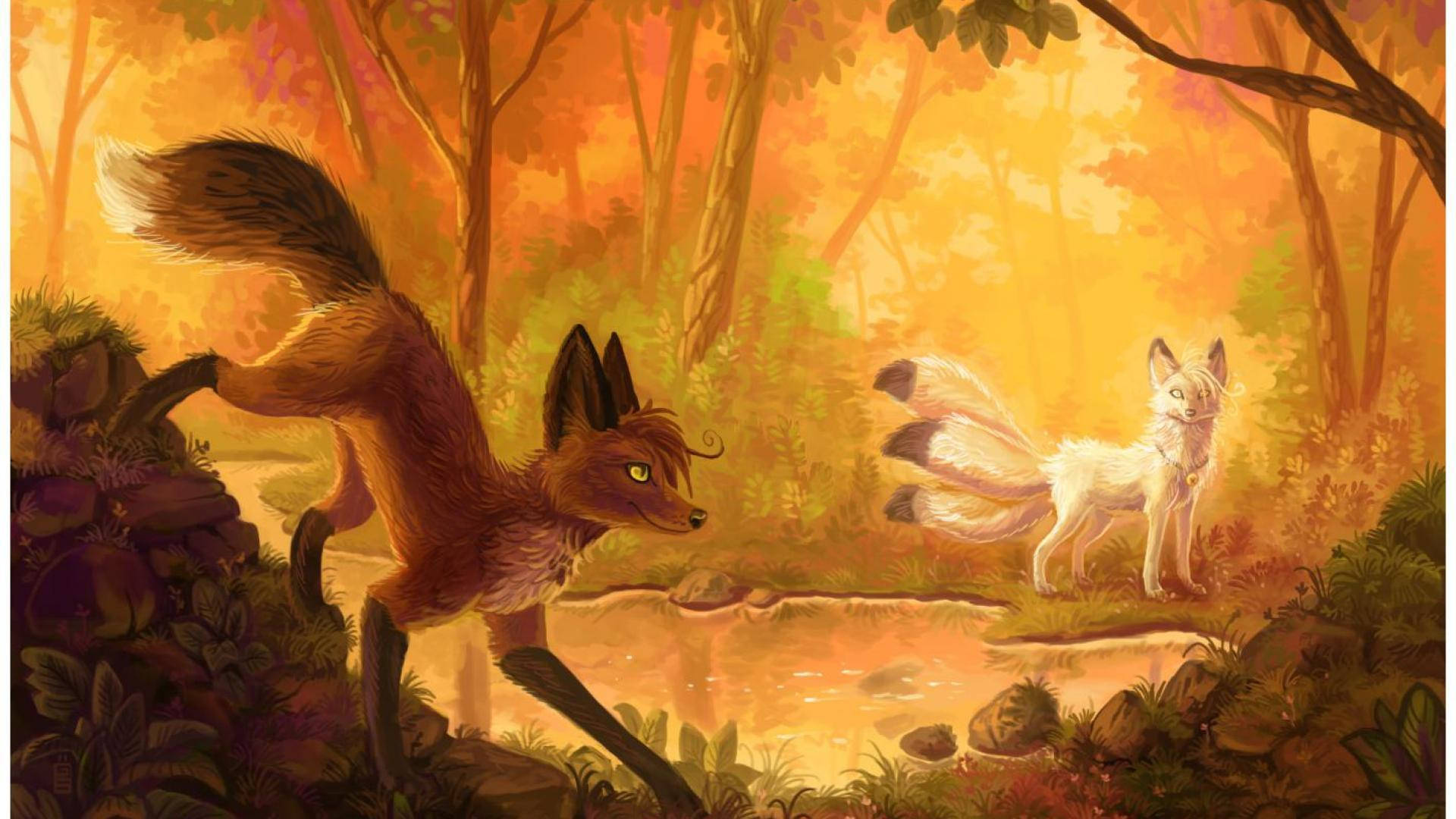 Nine-tailed Kitsune In The Forest Wallpaper