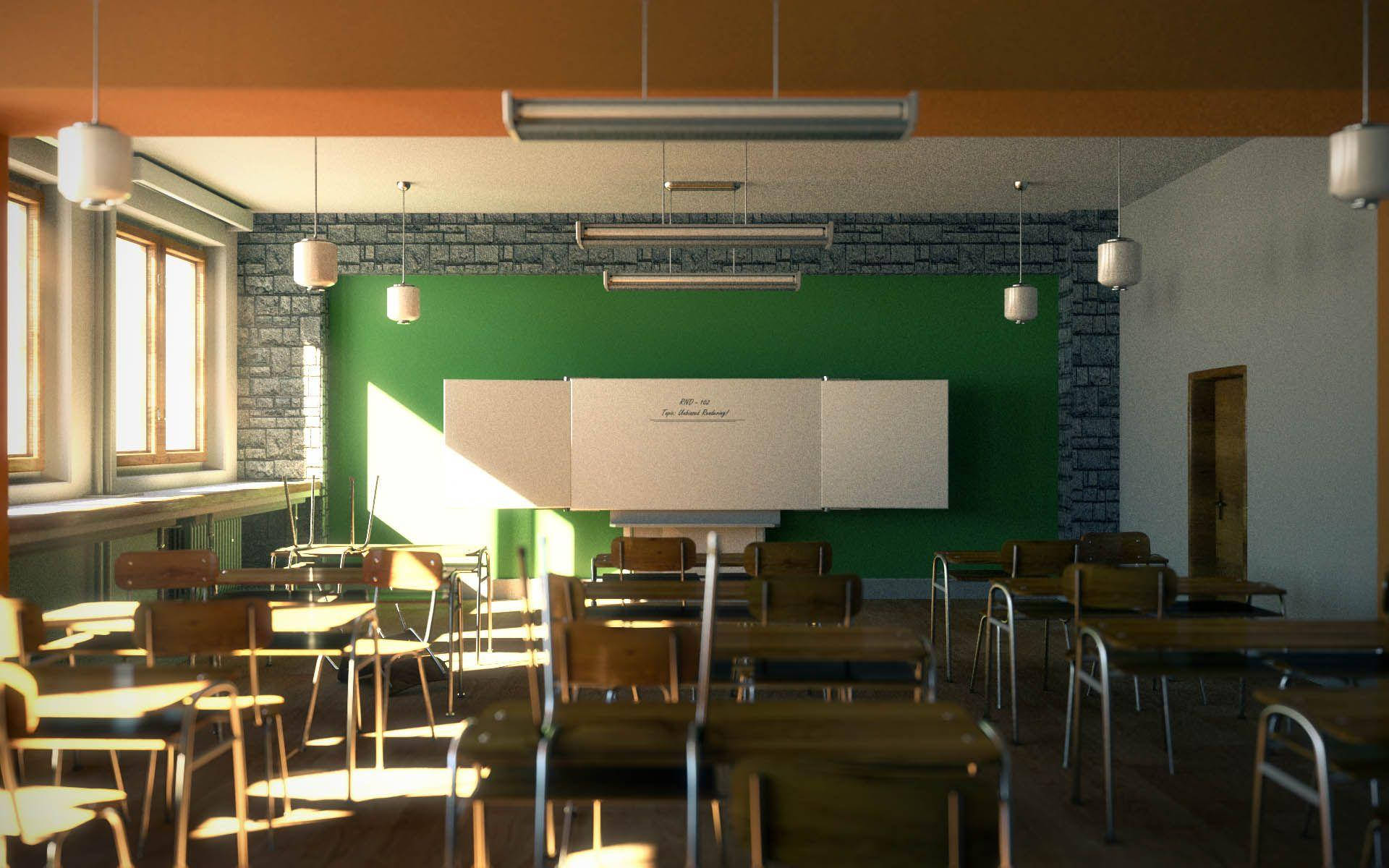 Klasseværelse Med Stærkt Sollys Wallpaper
