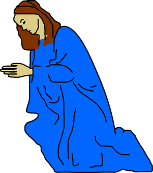 Kneeling Blue Robe Figure PNG