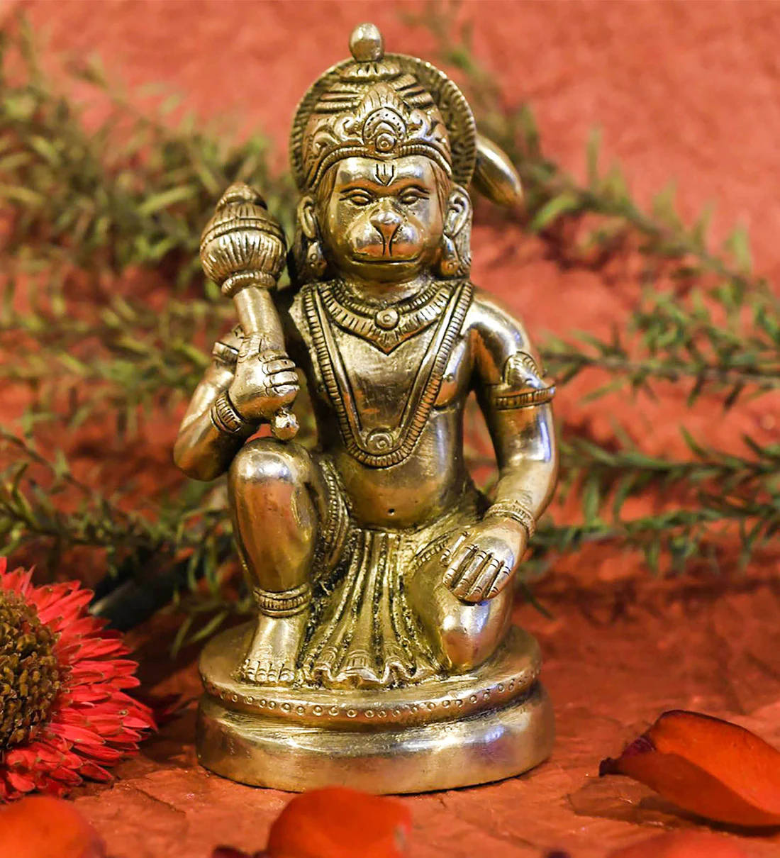 Figuraem 3d De Lord Hanuman De Joelhos, Cor Dourada Para Papel De Parede De Computador Ou Celular. Papel de Parede