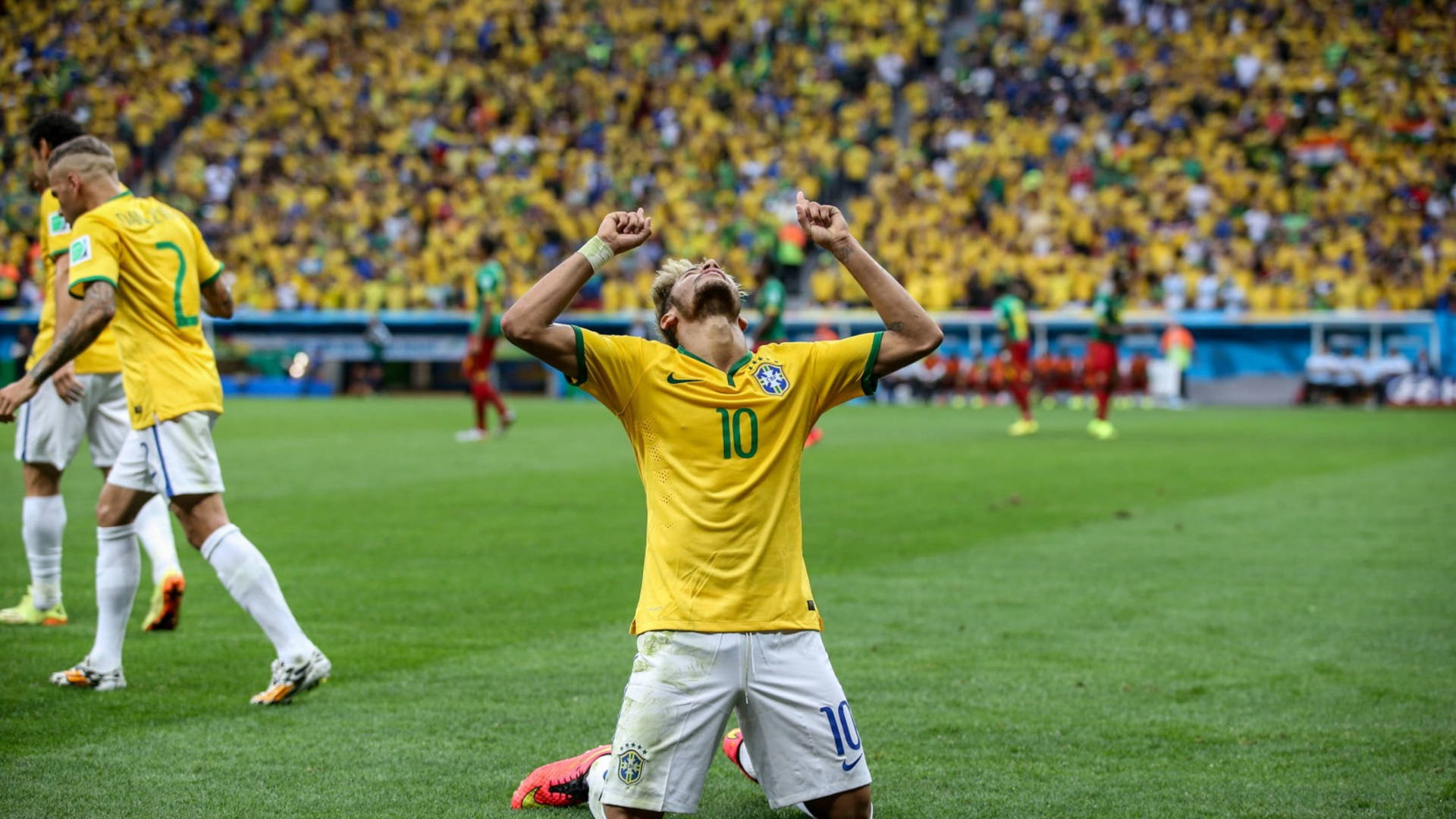 Kneeling Neymar 4K Wallpaper