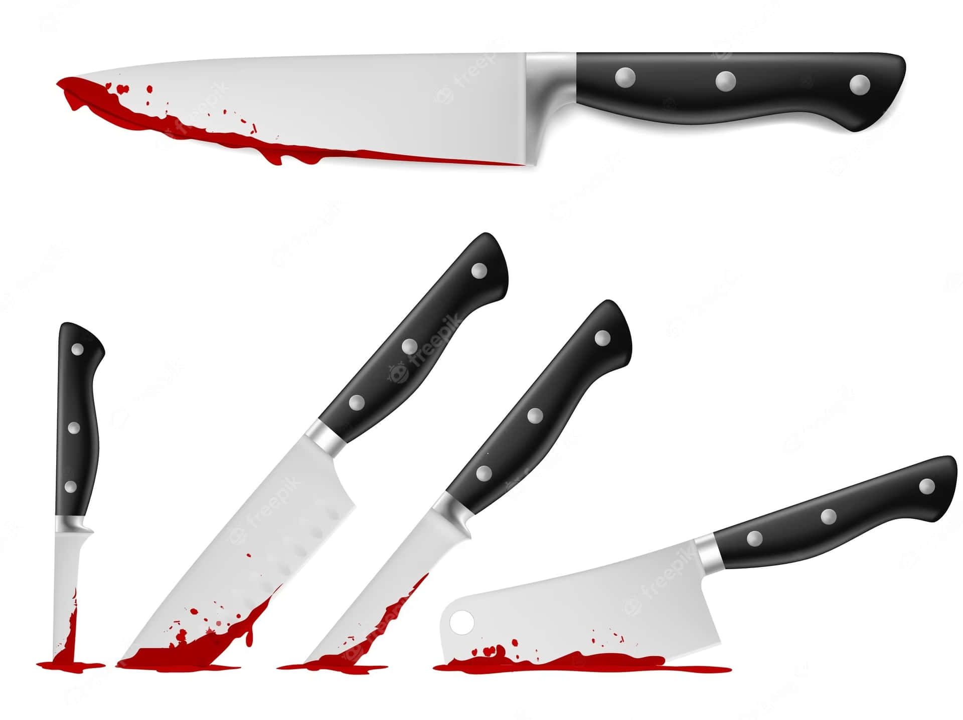 Four Knives With Blood Splatters On Them