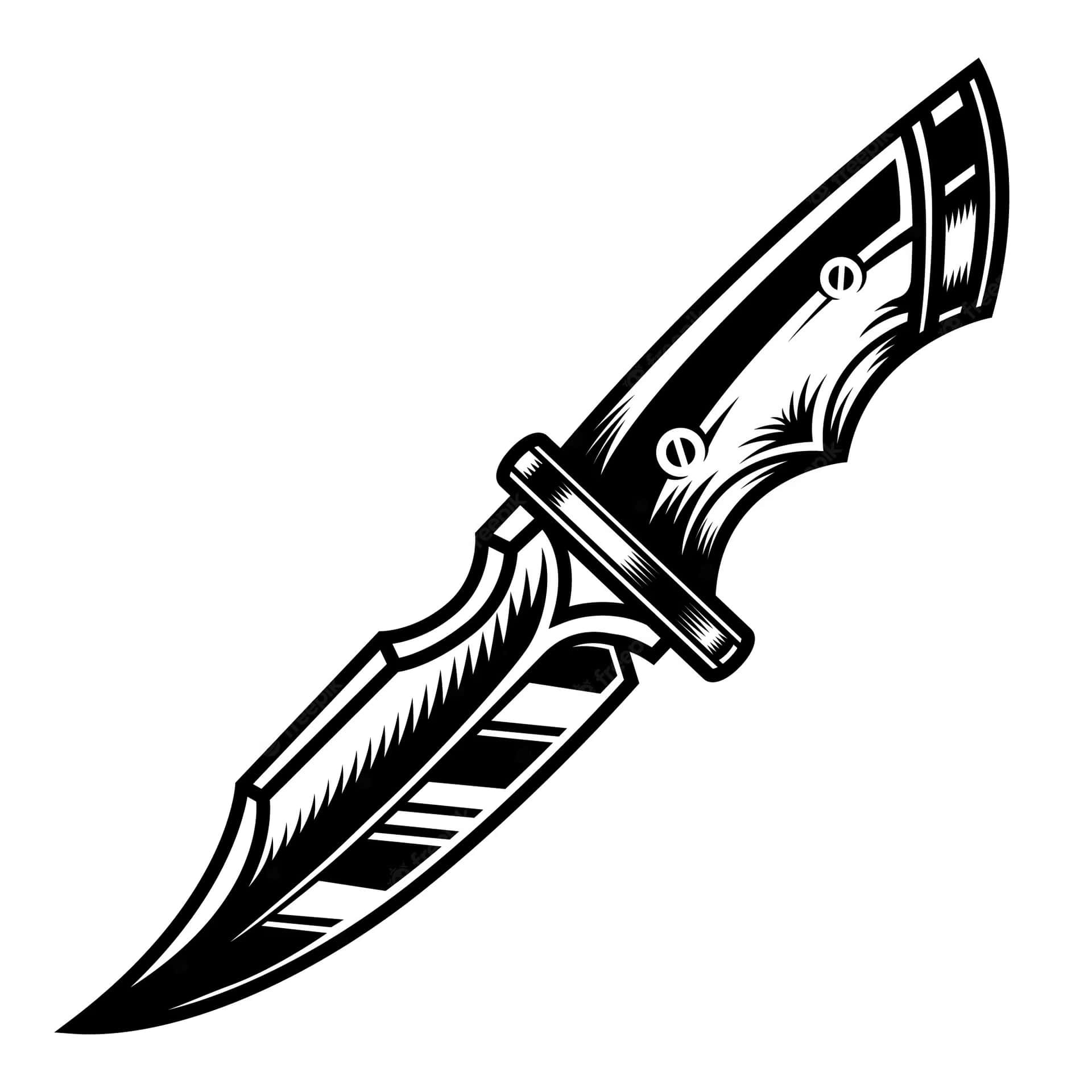 A Knife In Black And White On A White Background